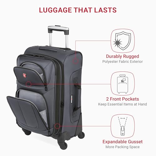 SwissGear Sion Softside Expandable Luggage, Black, Checked-Large 29-Inch