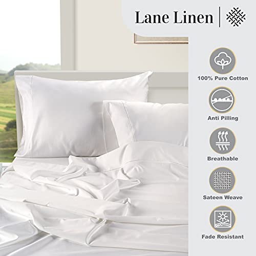LANE LINEN 100% Egyptian Cotton Bed Sheets - 1000 Thread Count 4PC Queen Sheets Set, Long Staple Cotton Bedding Sheets, Sateen Weave, Luxury Hotel Sheets, Deep Pocket, Swiss Dot - White