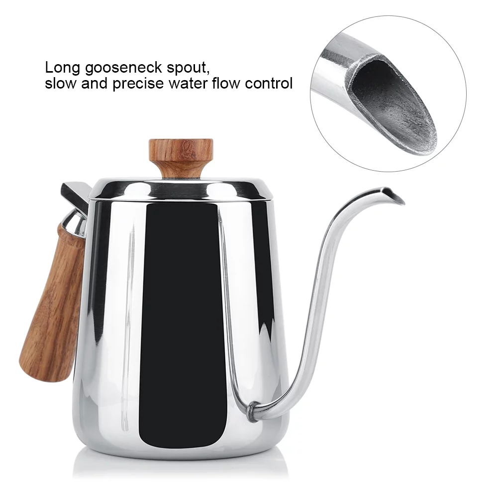 Drip Coffee Pot, Stainless Steel Coffee Pot with Long Gooseneck Spout Kettle (350ml) Modern Water Pot with Ventilation Holes on Lid