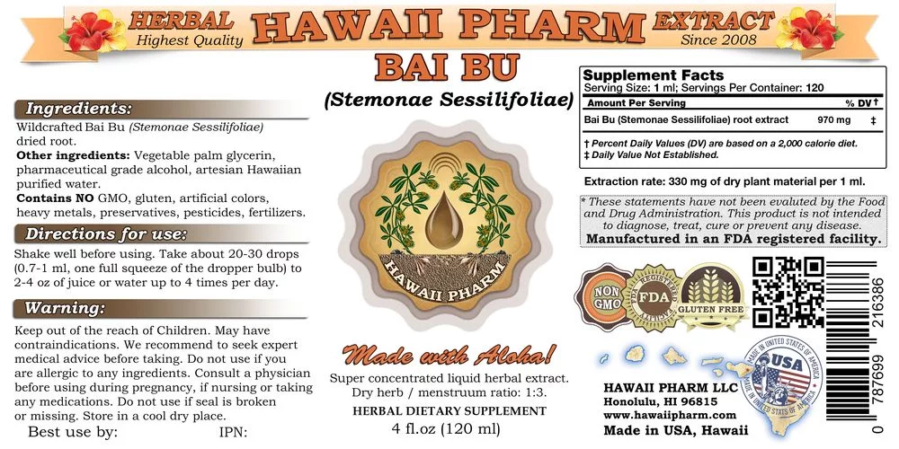 Bai Bu, Stemona (Stemonae Sessilifoliae) Tincture, Dried Root Powder Liquid Extract, Radix Stemonae, Herbal Supplement 2x2 oz