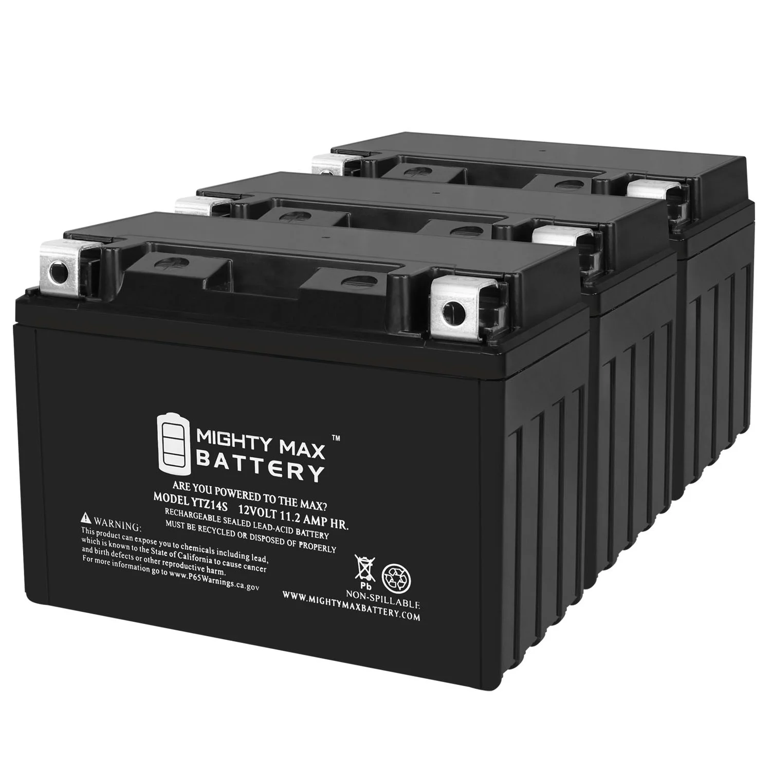 YTZ14S 12V 11.2AH Replacement Battery compatible with Unibat CTZ14S-BS - 3 Pack