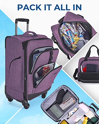 BAGSMART Expandable 20 inch Carry on Luggage Airline Approved, Lightweight Carry on Suitcase with Spinner Wheels, Family Travel Suitcase Set with Duffle Bag-Black