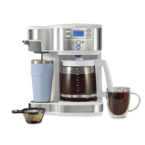 Hamilton Beach 49933 2-Way 12 Cup Programmable Drip Coffee Maker & Single Serve Machine, Glass Carafe, Auto Pause and Pour, White