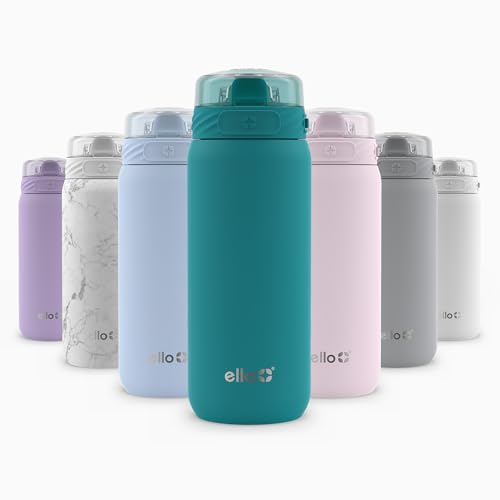 Ello Cooper 32oz Stainless Steel Water Bottle with Straw and Carry Handle, Double Walled and Vacuum Insulated Metal, Leak Proof Locking Lid with Soft Silicone Spout, Reusable, BPA Free, Yucca