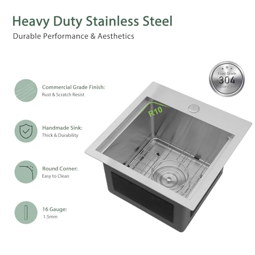 25 Inch Utility Laundry Sink Drop In 16 Gauge Stainless Steel Single Bowl Laundry Room Sink Laundry & Utility Room Kitchen Sinks 25