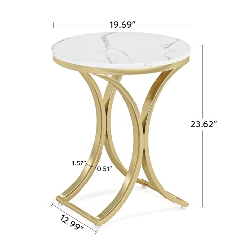 Tribesigns 2PCS Round Side Table Faux Marble Top Gold Metal Legs, Modern End Table Nightstand for Living Room, Bedroom (Particle Board + Powder-Coated Iron Frame)