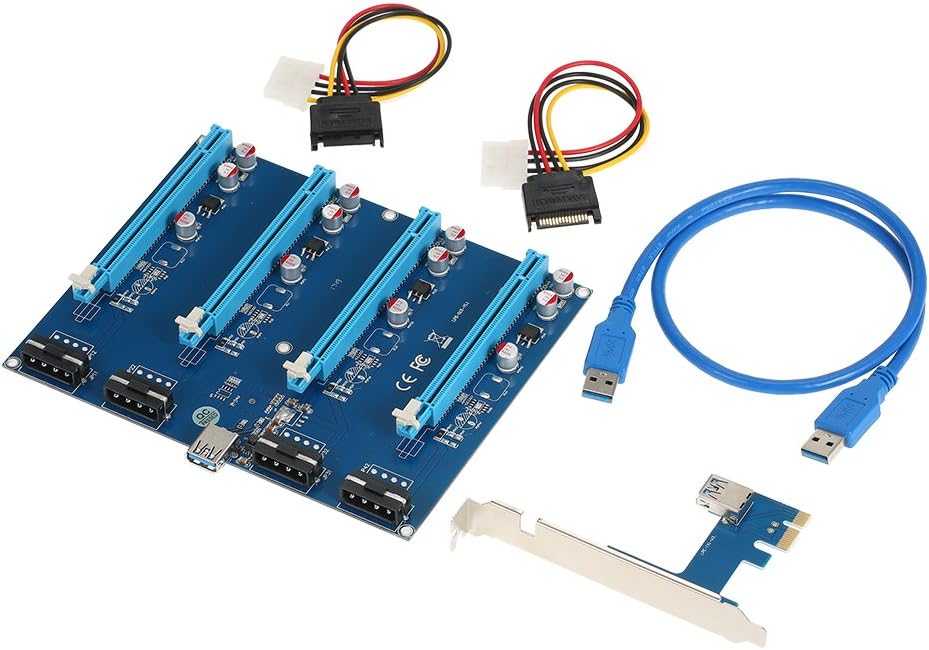 PCI-E 1 to 4 PCI Express 16X Slots Riser Card Mining Modules PCI-e 1X to External 4 PCIe Slots Adapter Pcie Port Multiplier-GOLDEN BLUE Pack of 2