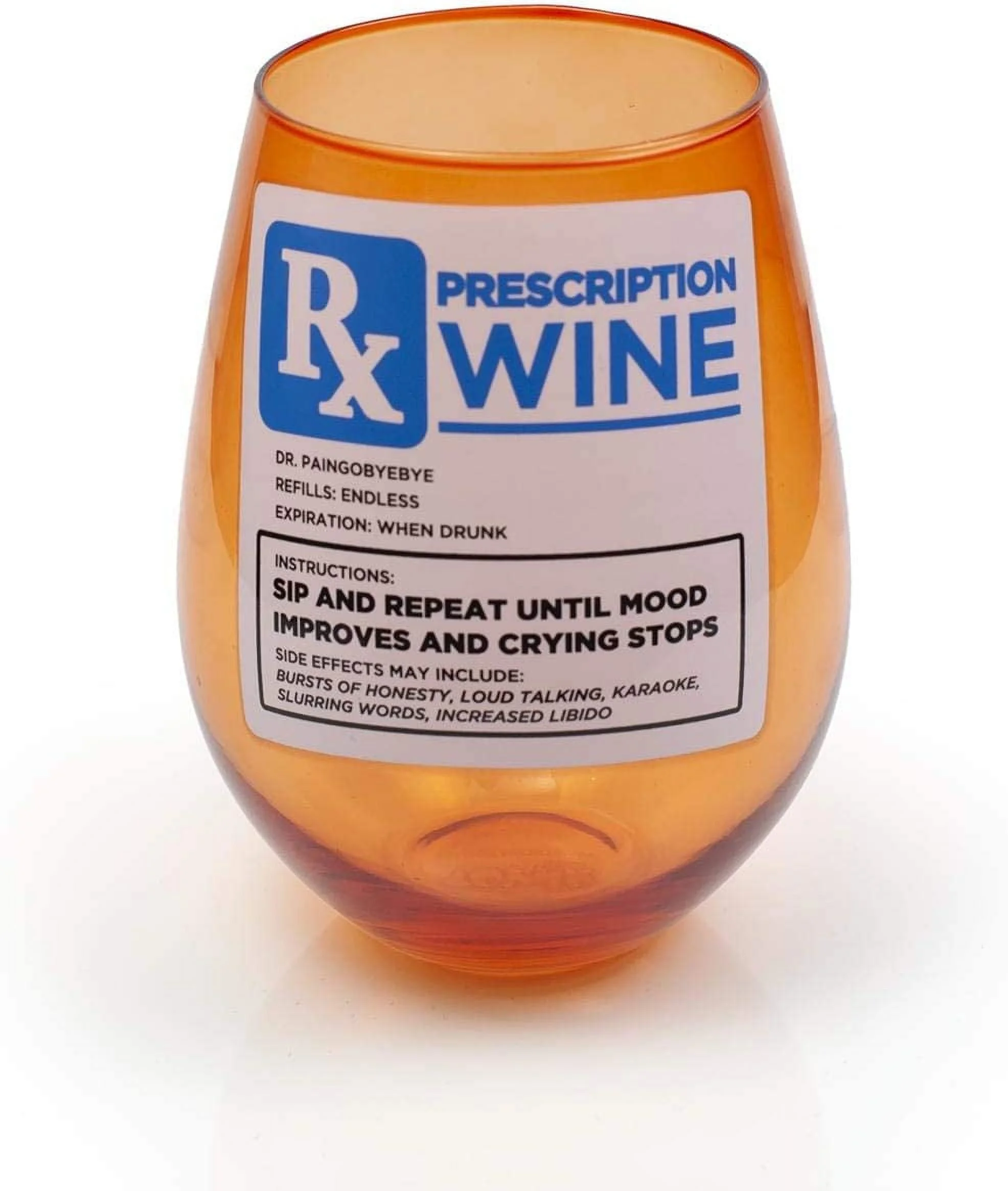 Rx Prescription Stemless Wine Glass | Funny Wine Glass | 30 Ounces