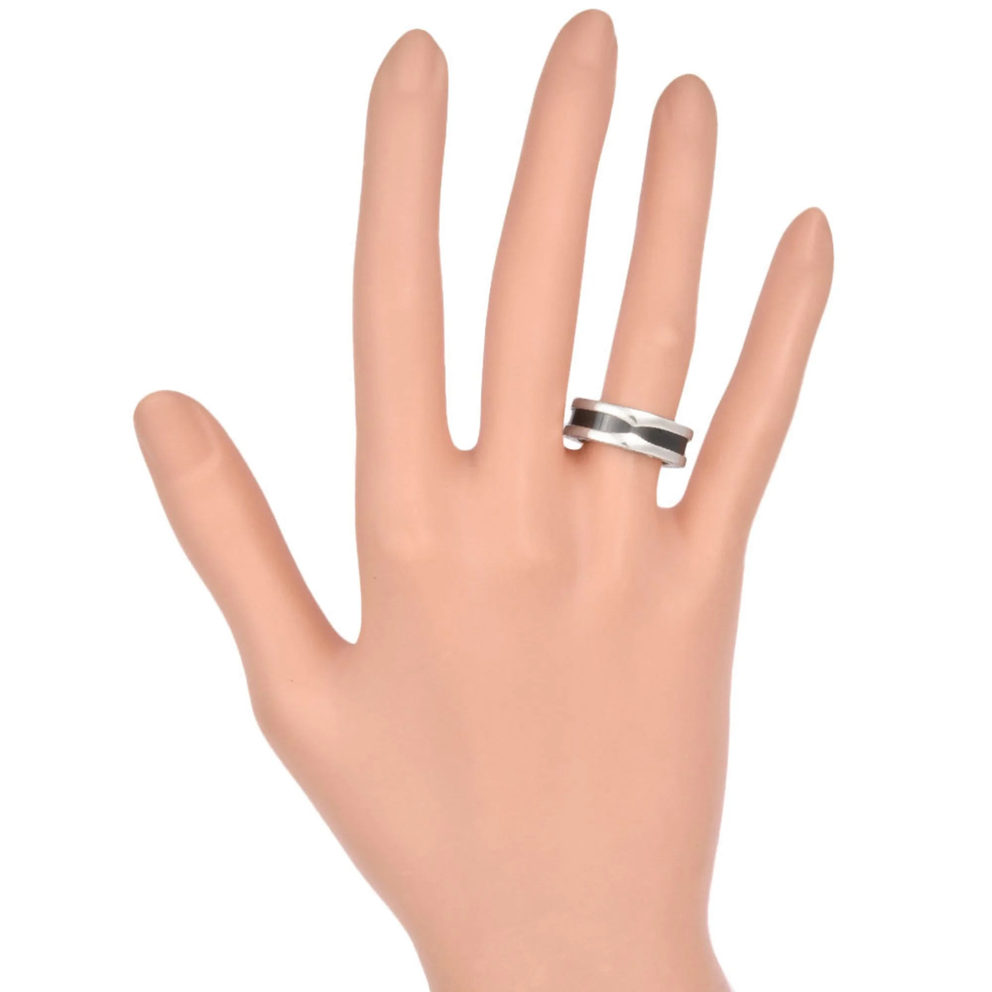 Pre-Owned Bulgari BVLGARI B Zero One Save the Children Ring SV925 Black Ceramic Silver #52 (Good)