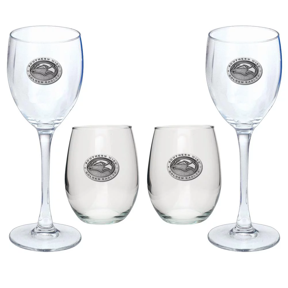 Heritage Metalwork Southern Miss USM Goblet Set Stemmed and Stemless Wine Set