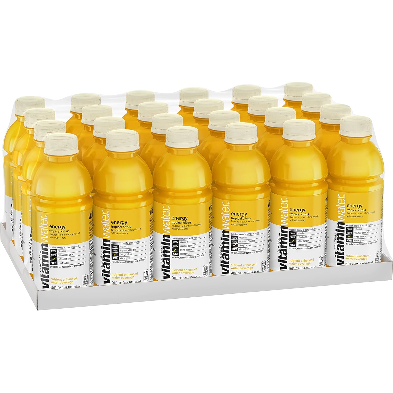 vitaminwater energy electrolyte enhanced water w/ vitamins, tropical citrus drinks, 20 fl oz, 24 Pack