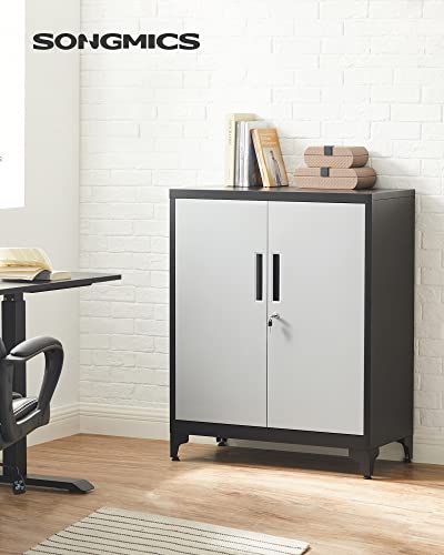 SONGMICS Garage Cabinet, Metal Storage Cabinet with Doors and Shelves, Office Cabinet for Home Office, Garage and Utility Room, Grey UOMC013G01