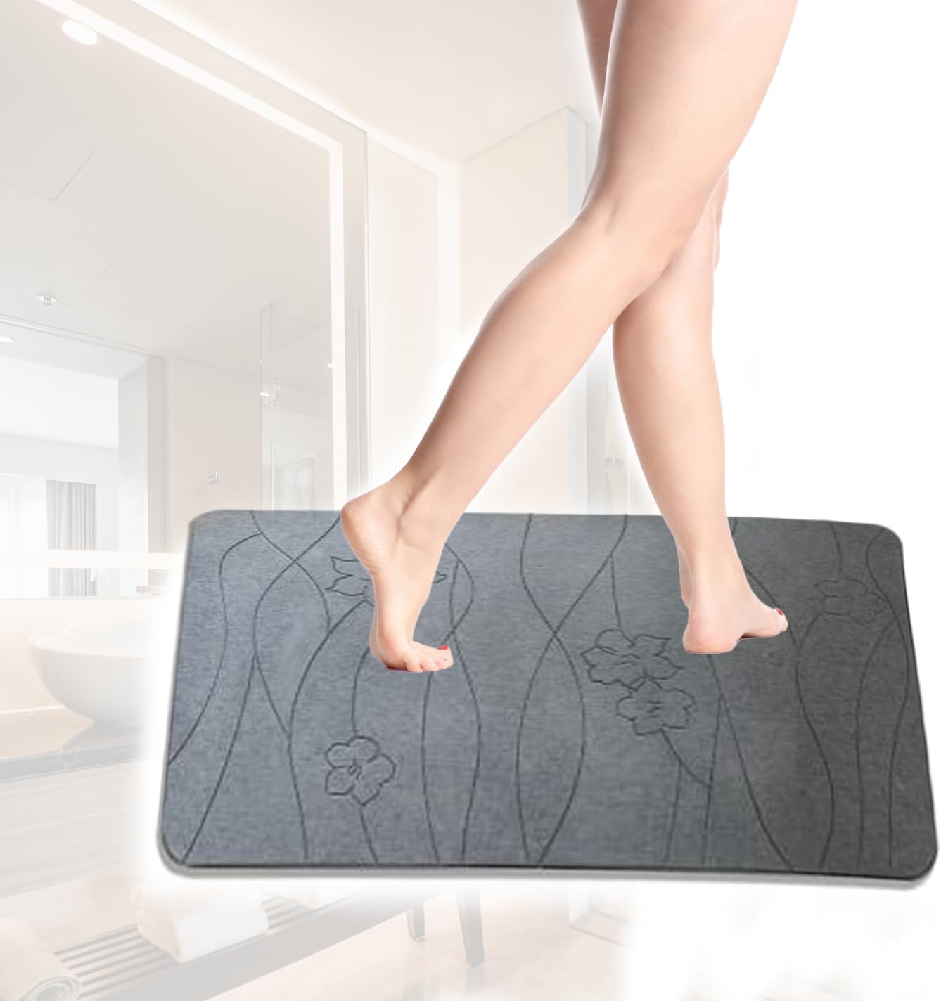 Diatomaceous Earth Stone Bath Mat Large – Non-Slip Bath Stone Mat for Shower Mat – Instantly Removes Water Drying Bath Mat Stone – Super Absorbent Bathroom Floor Mat