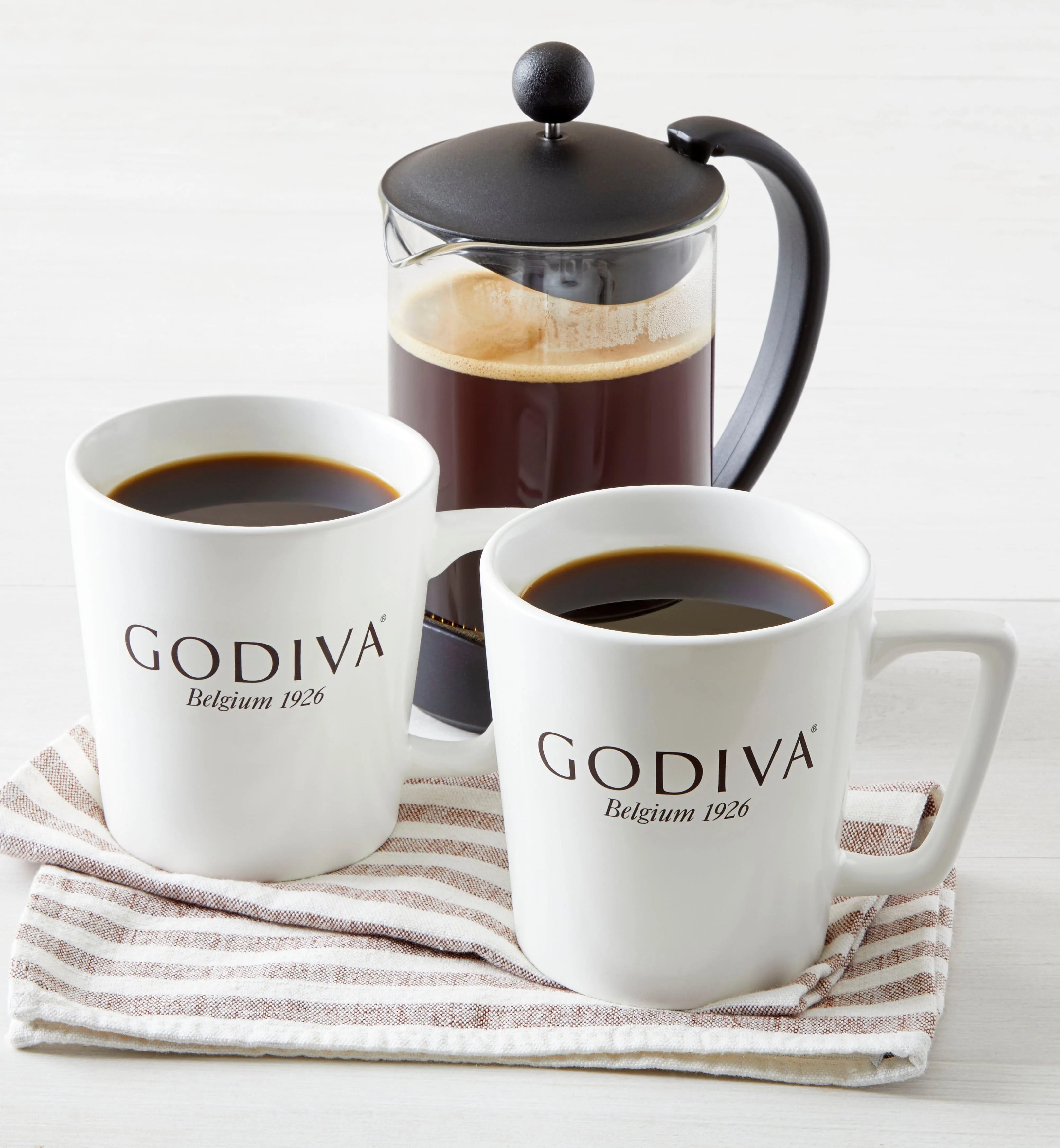 Godiva Coffee French Press Gift Set, includes two 14 oz Mugs, and 34oz French Press
