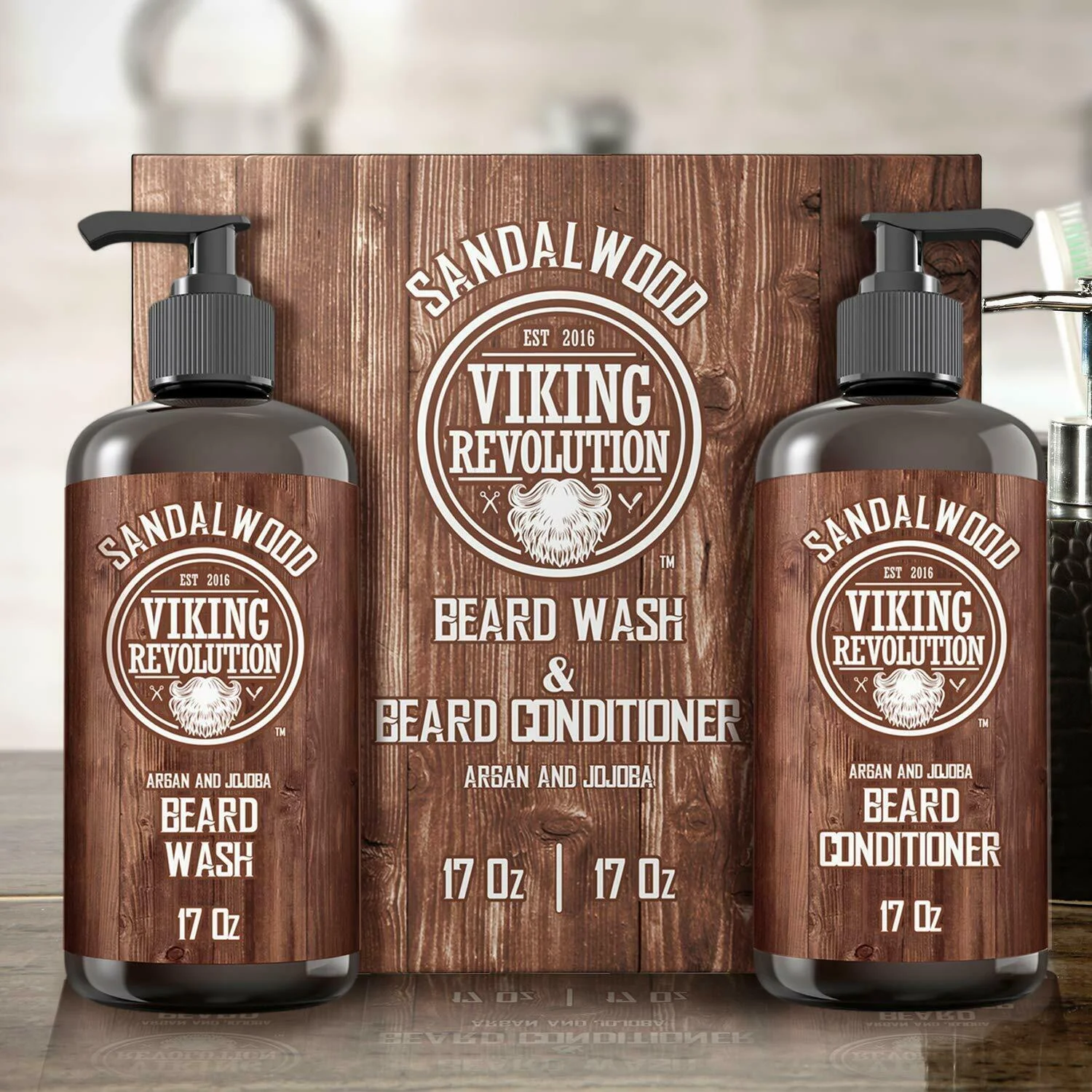 Viking Revolution - Beard Wash & Beard Conditioner - Beard Shampoo & Beard Oil - Sandalwood, 34 Oz