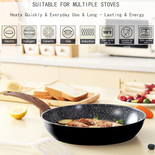 Pots and Pans Set Non Stick, Ceramic Cookware Set with Pattern, Induction Kitchen Cooking Sets w/Frying Pans, Saucepans, Casserole with Lids, Non-Toxic, PTFE/PFOA/PFOS-Free, Black