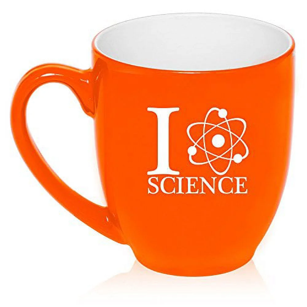 16 oz Large Bistro Mug Ceramic Coffee Tea Glass Cup I Love Science (Orange)