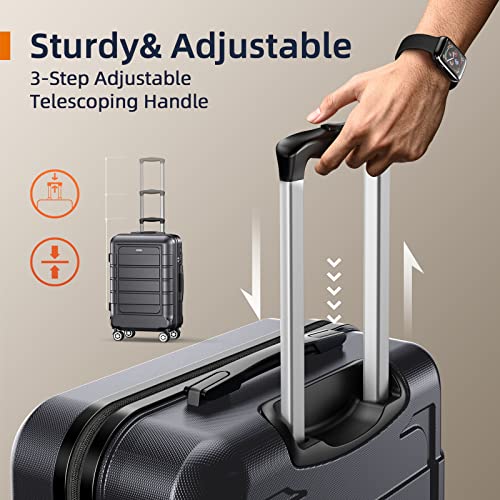 SHOWKOO Luggage Sets Expandable PC+ABS Durable Suitcase Double Wheels TSA Lock Black