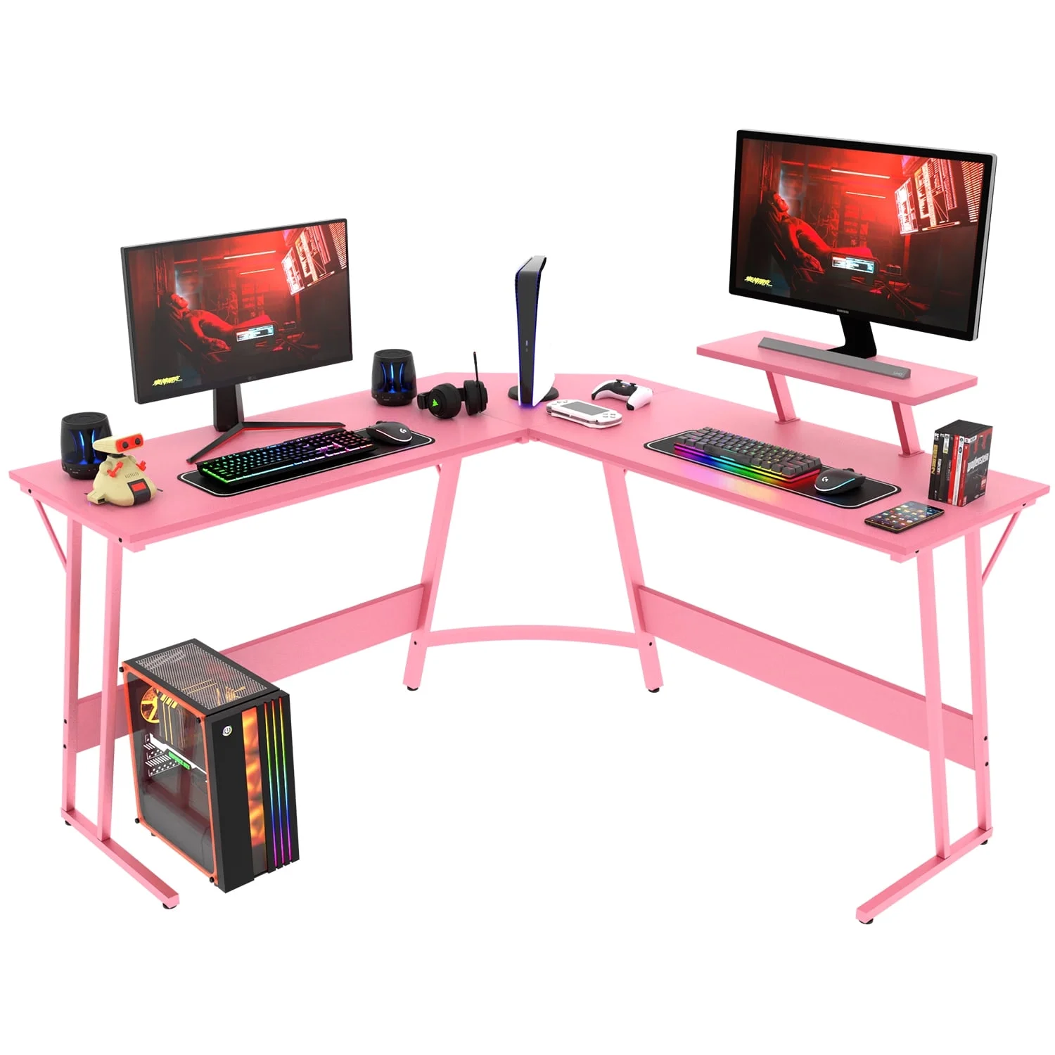 YRLLENSDAN L Shaped Desk Corner Gaming Desk Computer Desk with Large Desktop Studying and Working and Gaming for Home and Work Place, Pink