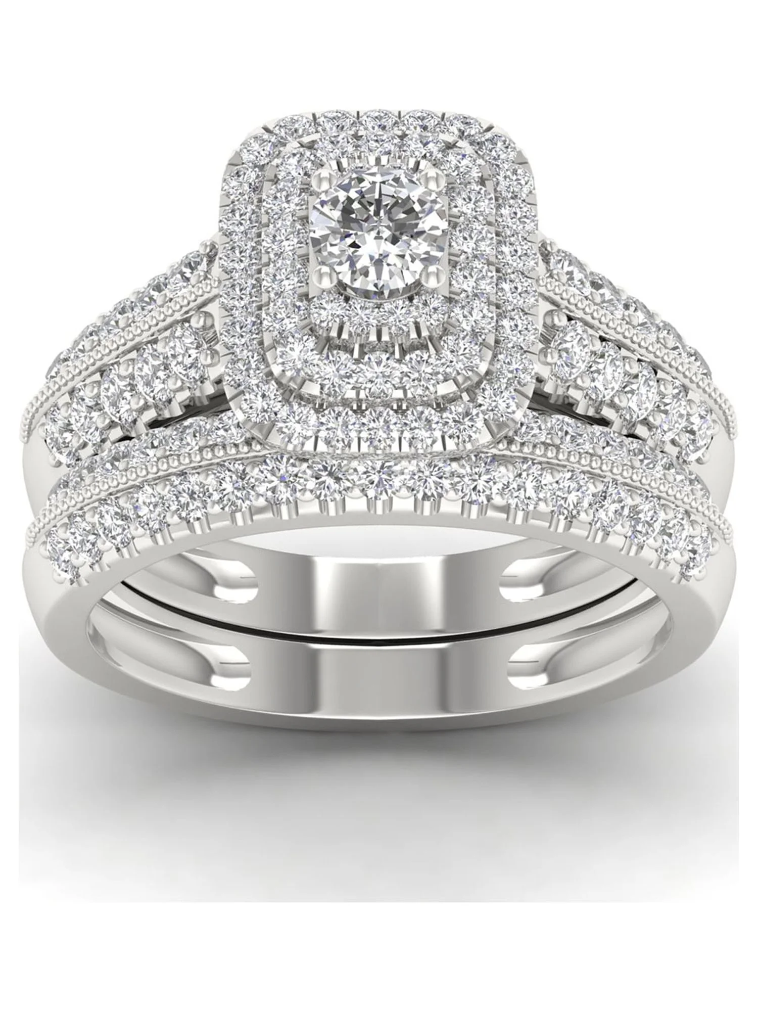Imperial 1ct TDW Diamond 14K White Gold Halo Engagement Ring Set