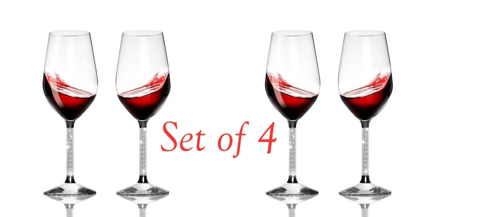 Elegant Wine Glasses Set of 4 (15oz) Stemware with Long Crystal Diamond Stem