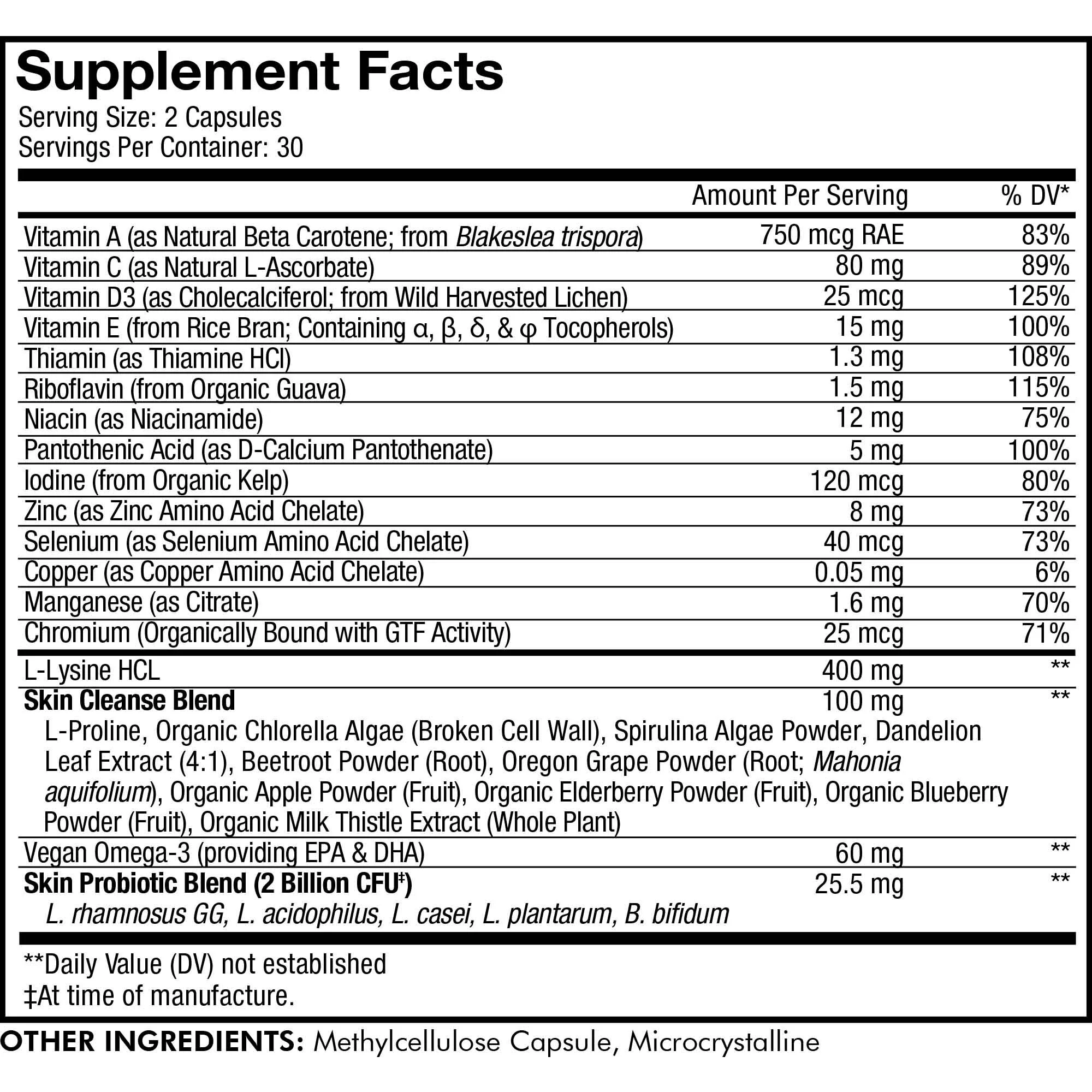 Codeage Teen Clearface, Vitamins A, C, D3, E, Pantothenic Acid, Niacin, Zinc, Probiotics, Omega-3, 60 ct