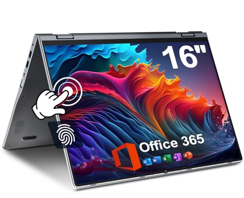 jumper 2 in 1 Laptop, 16 inch Convertible Laptop Computer with IPS FHD 360 Degree Touchscreen, 640GB Storage, 16GB RAM, Fingerprint Reader, Backlit Keyboard, Celeron N5095, 53.2WH, WiFi 6