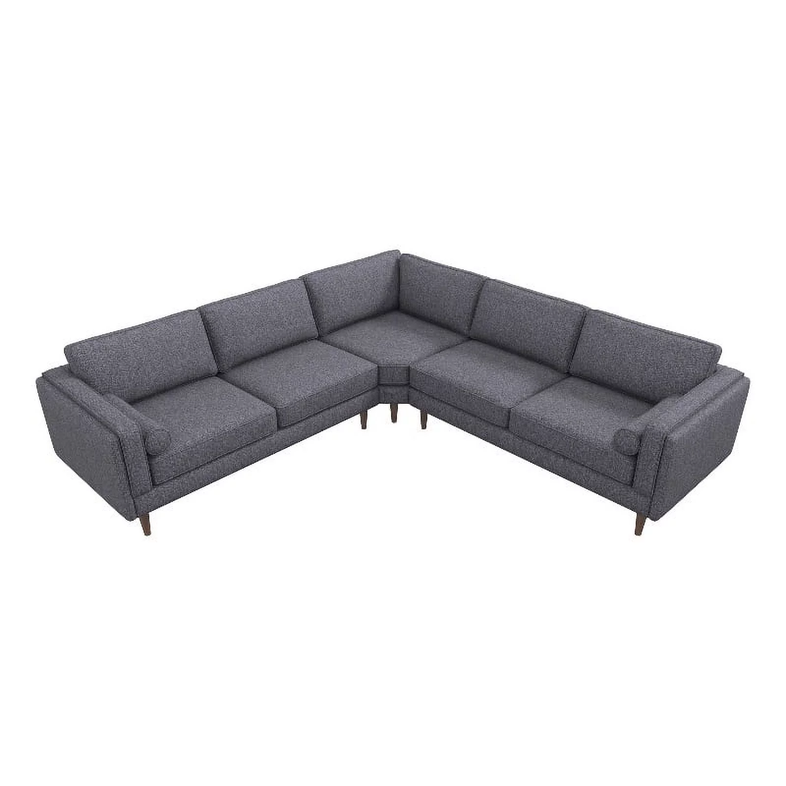 Foreman Mid-Century Pillow Back Fabric Symmetrical Corner Sofa in Dark Gray