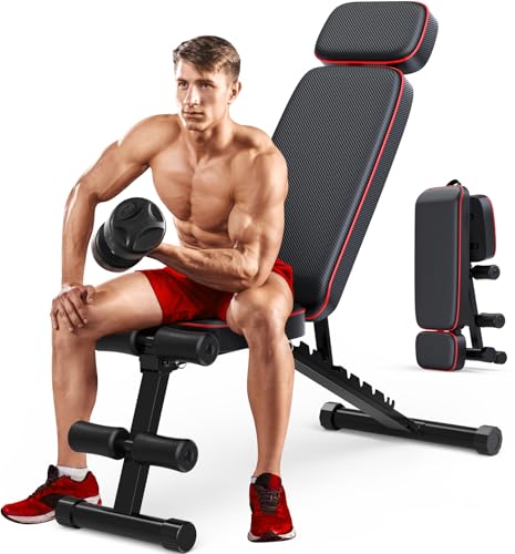 Adjustable Weight Bench with Leg Extension and Preacher Curl Pad, 800lbs Workout Bench for Home Gym, Flat Incline Decline Bench Press for Home Workout Weight Training