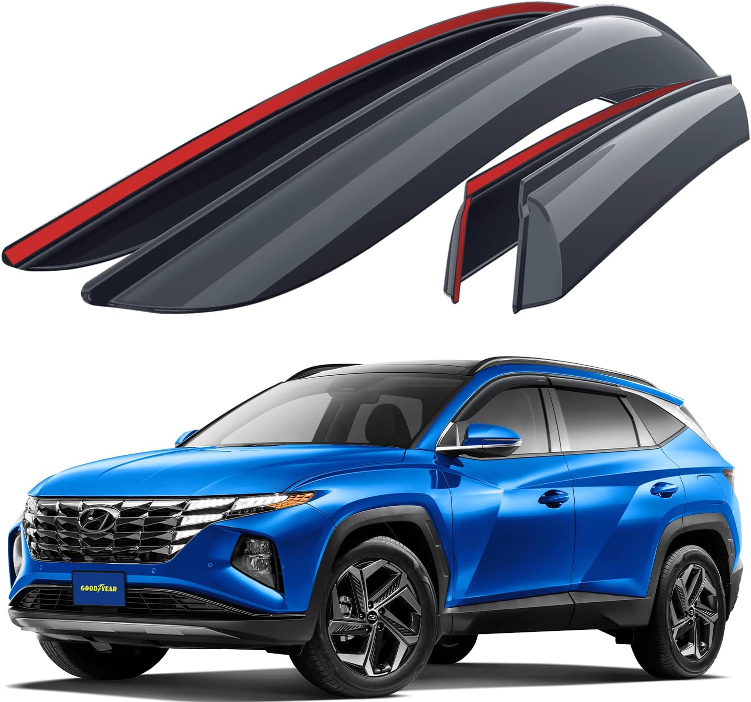 Goodyear Shatterproof Window Deflectors for Hyundai Tucson 2021-2024, Tape-on Rain Guards, Window Visors, Vent Deflector Visor,Car Accessories,4 pcs. - GY008718