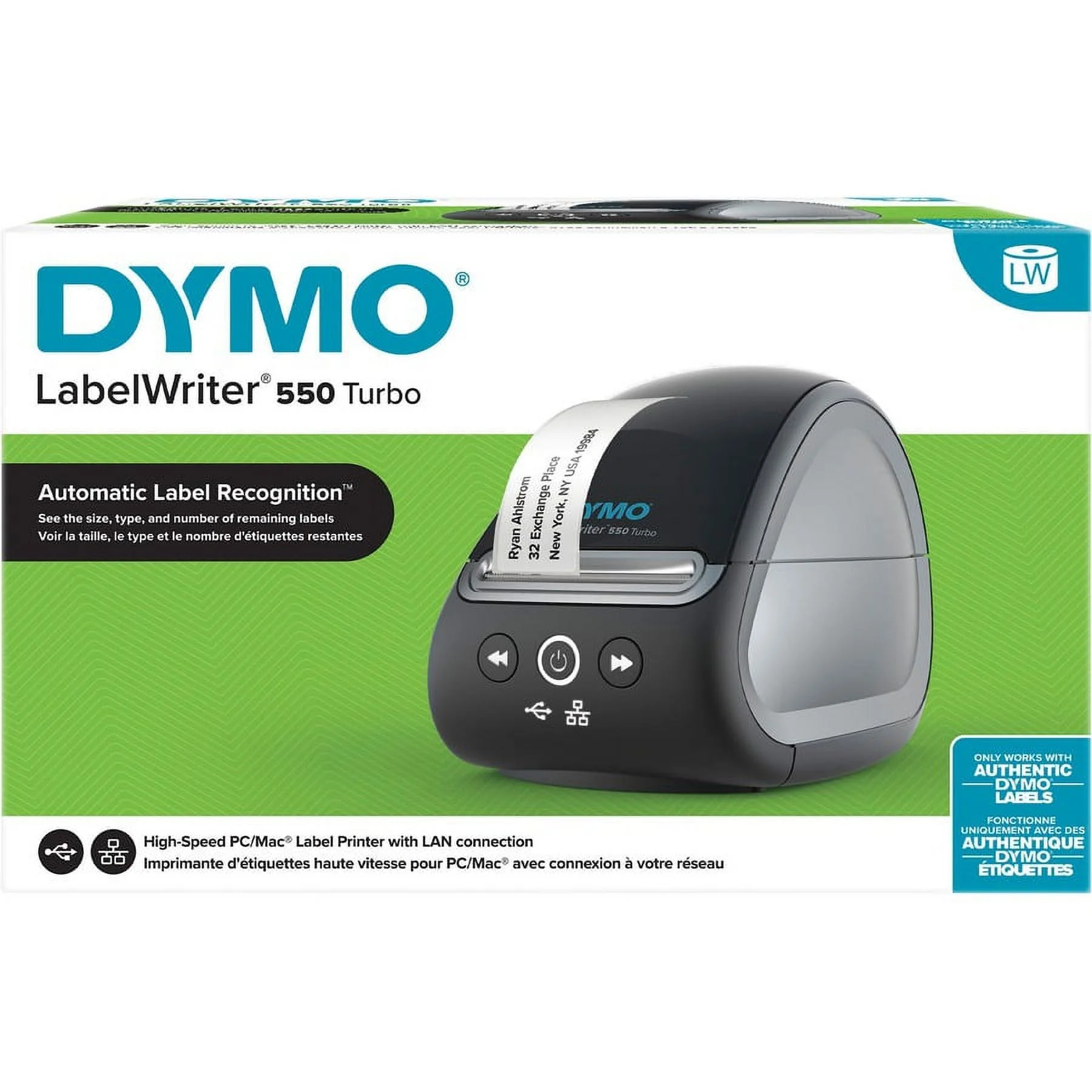 Dymo Labelwriter 550 Direct Thermal Printer - Monochrome - Label Print - Ethernet - Usb - Yes - Black - 2.20