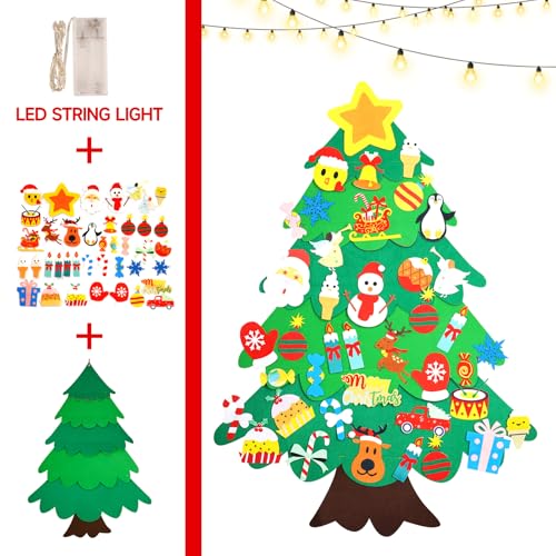 Srkmxzr Felt Christmas Tree for Toddlers, Felt Christmas Tree with Lights, 38Pcs DIY 3D Wall Hanging Christmas Trees for Toddler Baby Kid Child, Felt Craft Kits for Xmas Party Decor Gift