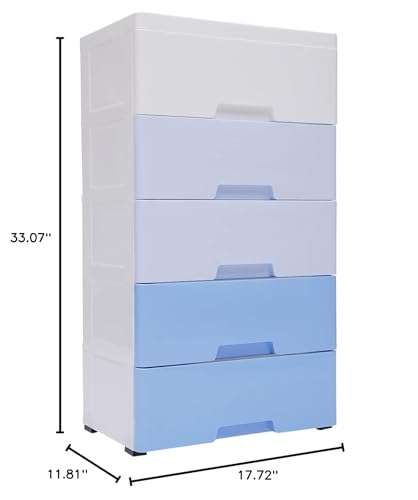 Plastic Drawers Dresser,Storage Cabinet with 5 Drawers,Tall Storage Cabinet with Wheel Dresser Drawer Organizers for Clothing/Bedroom/Playing Room (Style A)