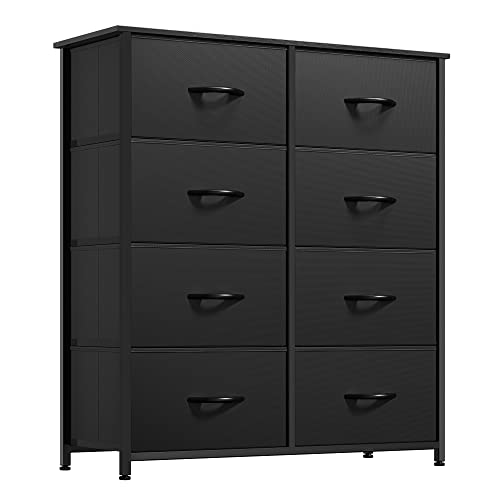 DWVO Fabric Dresser for Bedroom, Tall Storage Dresser with 8 Drawers, Black Dresser & Chest of Drawers, Storage Drawer Organizer for Closet, Bedroom, Living Room