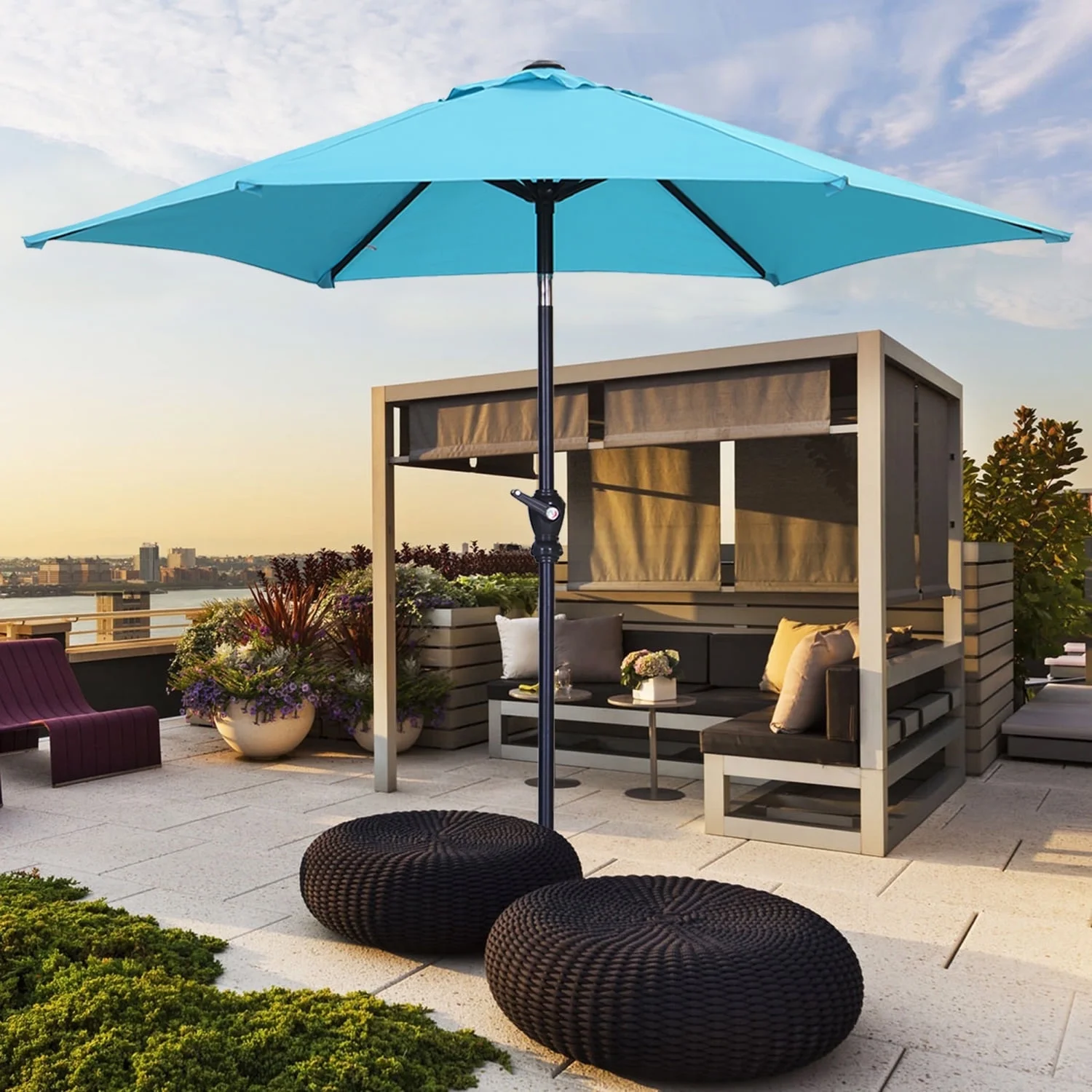Autlaycil 9ft Outdoor Patio Table Umbrellas 6 Ribs W/ Tilt Crank for Patio Garden and Poolside- Blue
