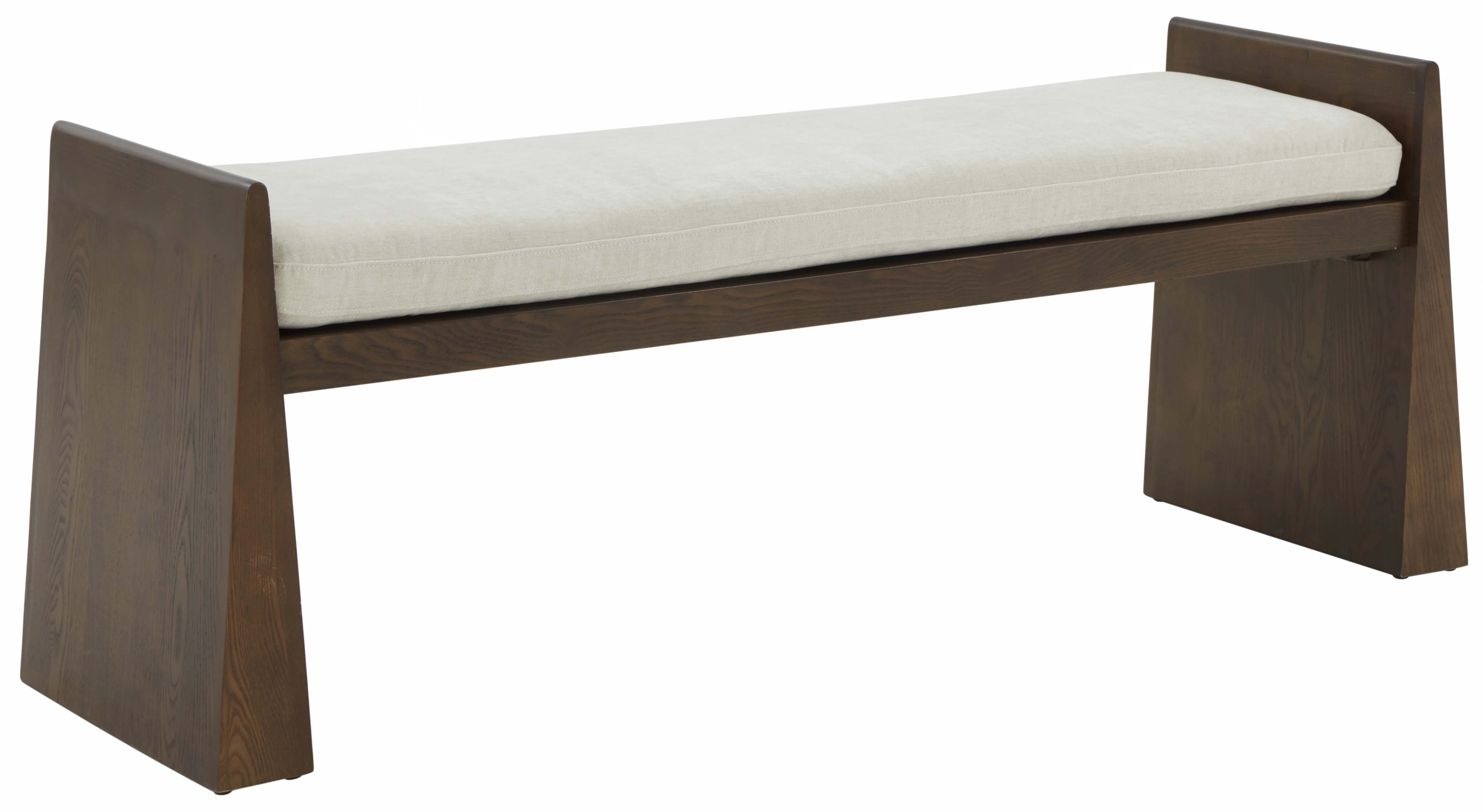 SAFAVIEH Couture Blanchette Solid Velvet Modern Bench with Wood Frame, Cream/Walnut