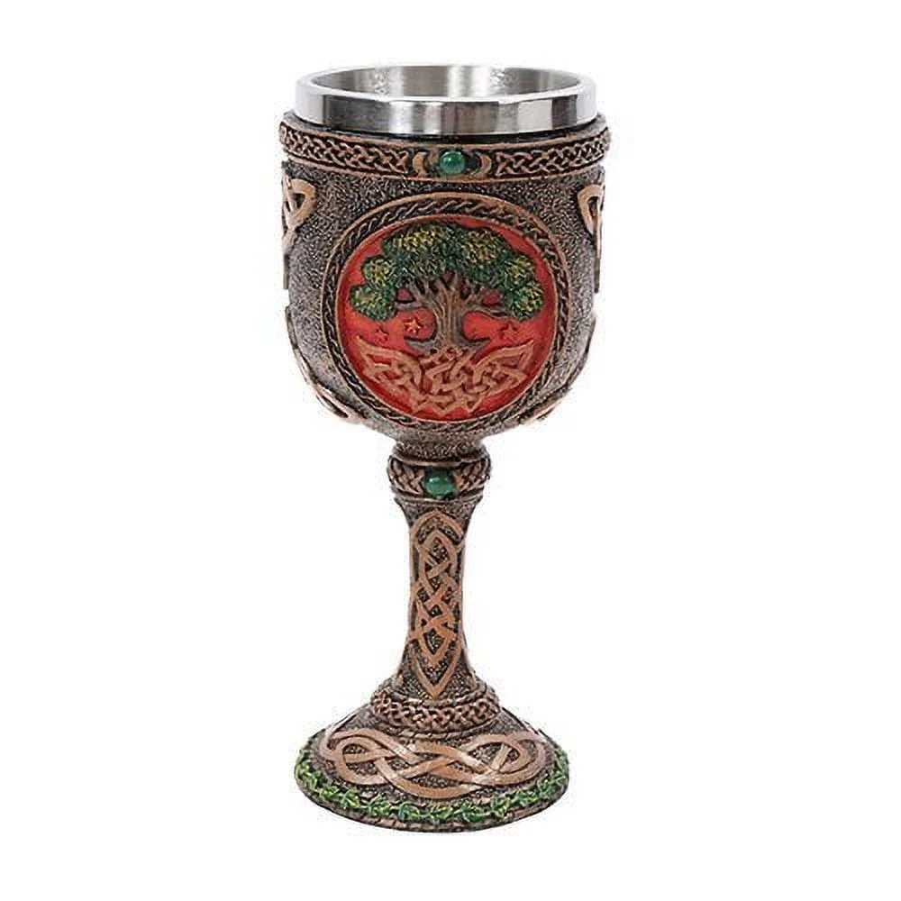 Tree of Life Wine Goblet Made of Polyresin With Stainless Steel Rim