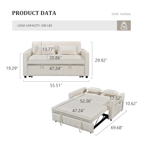 Convertible Sleeper Sofa Bed, 55.51