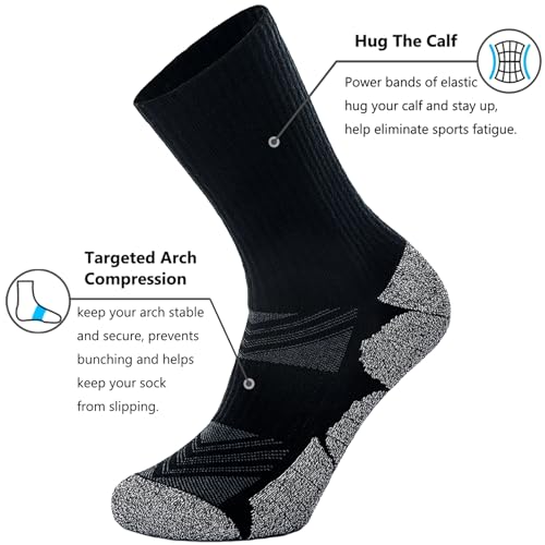 CWVLC Crew Hiking Socks, Cushion, Moisture Wicking, Arch Compression Boot Socks