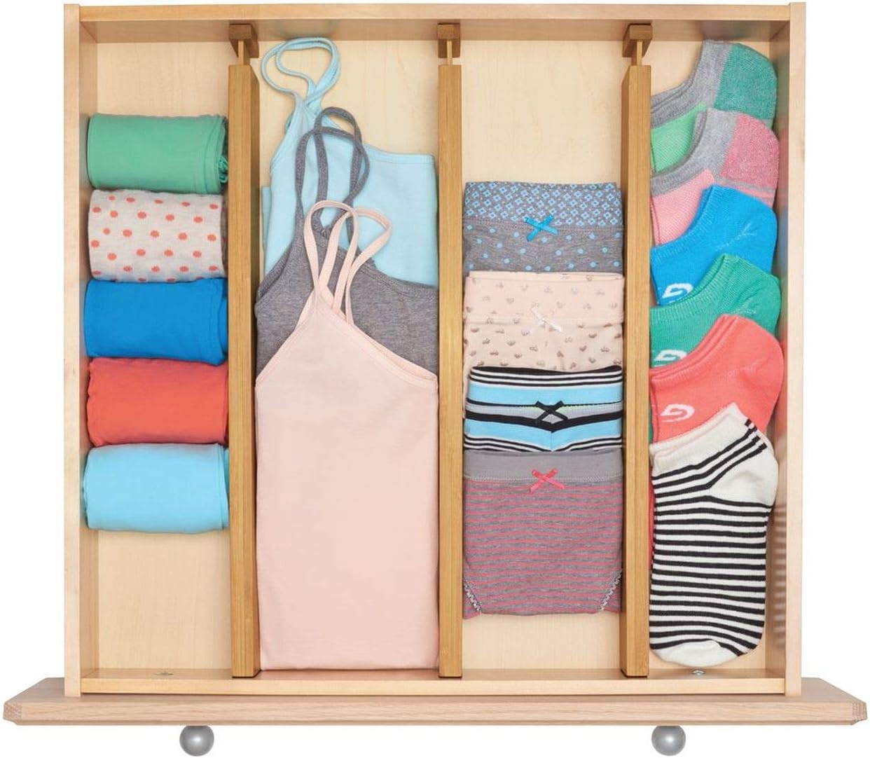 Fabsome Drawer Divider 4 Pack, Adjustable Bamboo Drawer Organizers for Clothing, Wooden Dresser Drawer Organizer Separator for Clothes, Kitchen, Office, 13.25-16.75 in