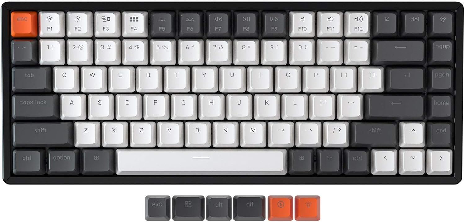 Keychron K2 75% Layout 84 Keys Hot-swappable Bluetooth Wireless/USB Wired Mechanical Keyboard with Gateron G Pro Brown Switch/Double-Shot Keycaps/RGB Backlight/Aluminum Frame for Mac Windows Version 2