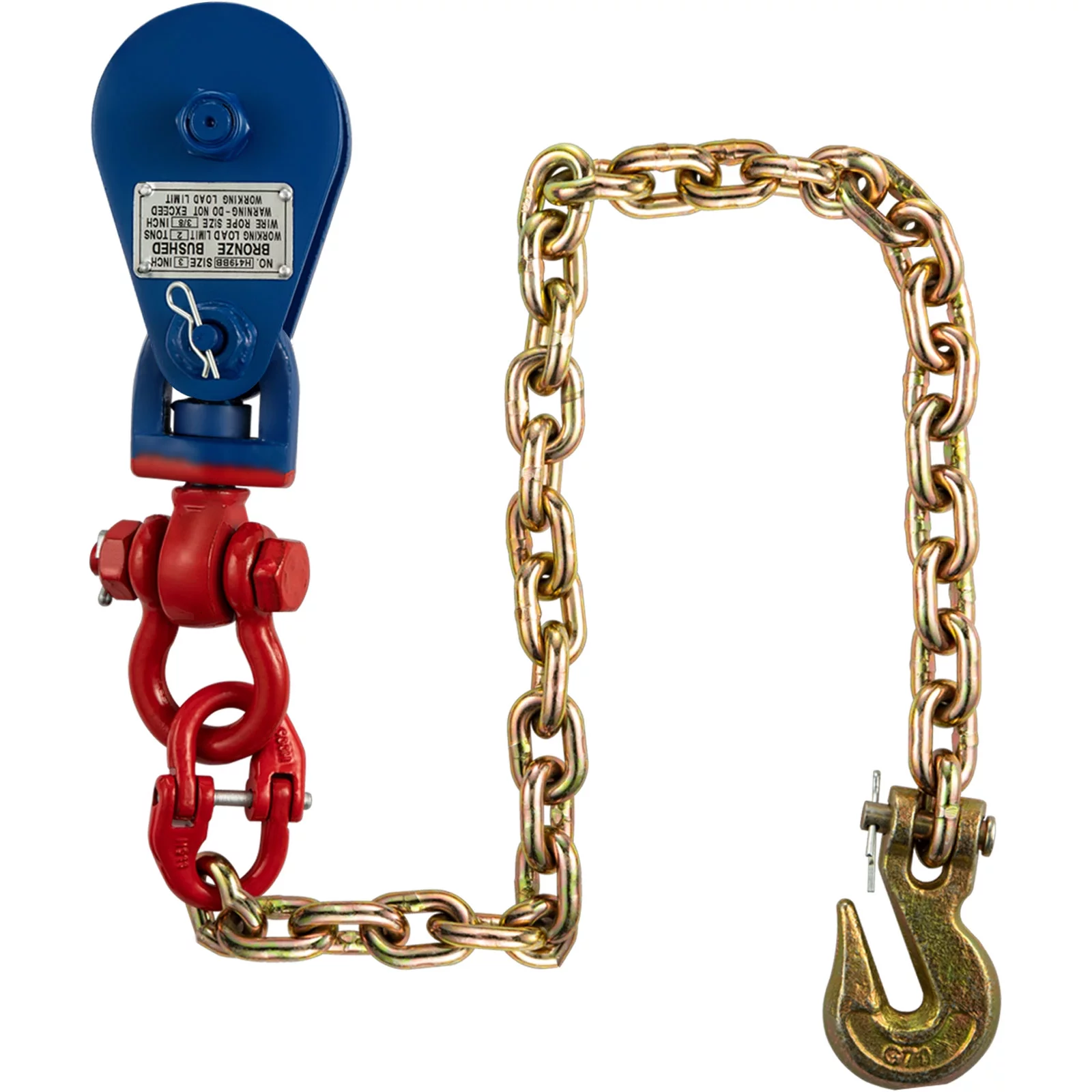 VEVOR Snatch Block with Chain 2Ton, 4400 lbs Capacity Snatch Rigging Block, 3'' Single Sheave Block Swivel Hook and Latch, Fit 3/8'' Wire Cable Heavy Duty for Pulling Wrecker Roll Back Recovery