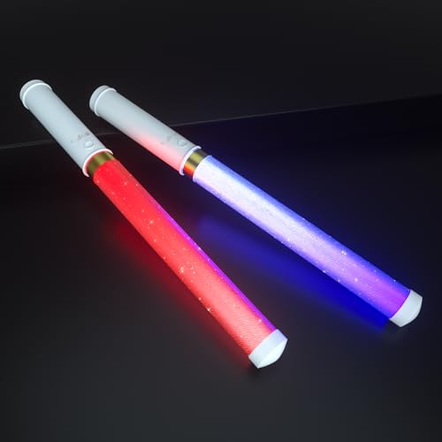 LED Glow Sticks 2 Pack, Reusable Light Up Toys 15 Colors Light Stick Bulk, Glow Party Supplies for Wedding, Birthday, Raves, Concert, Camping, New Year, Halloween, Christmas (with AAA Battery)