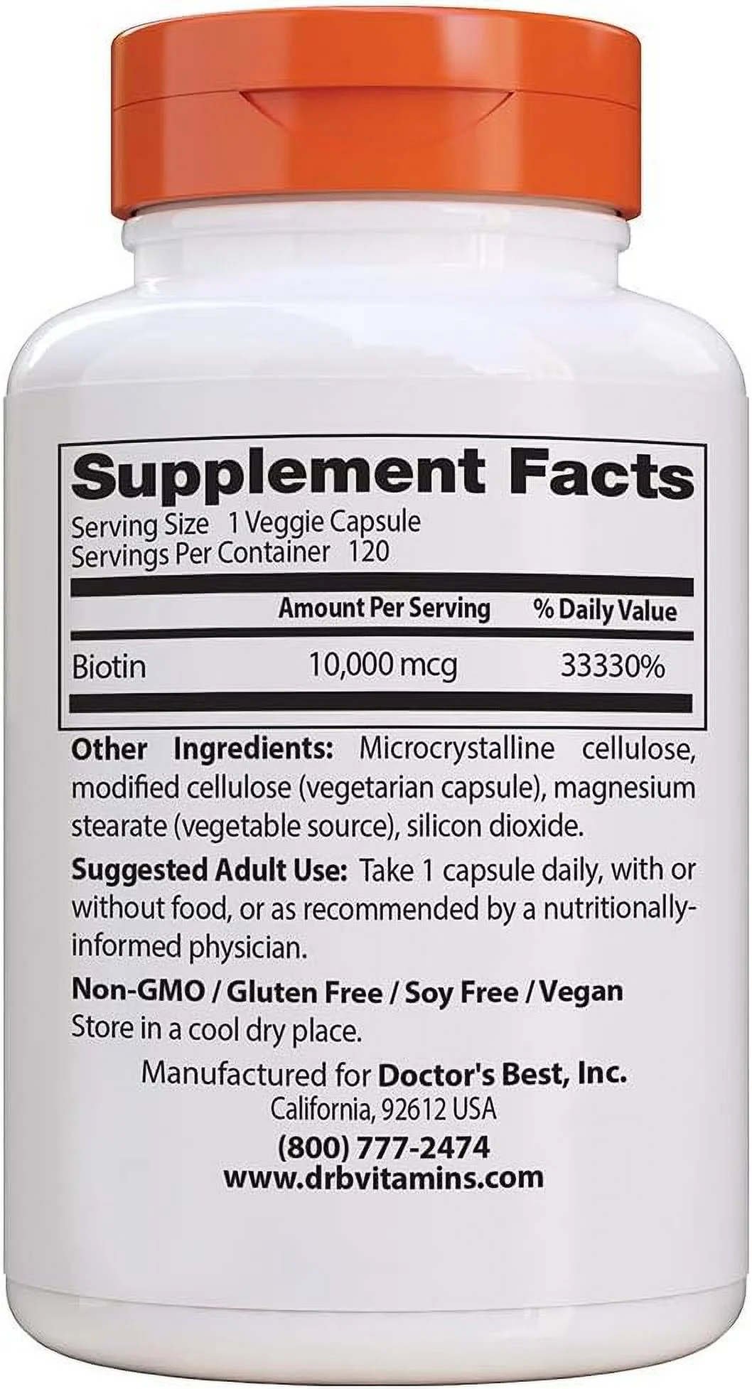 Doctor's Best Biotin - 10000 mcg - 120 Veggie Caps Pack of 2