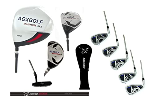 AGXGOLF Men's Senior Left Hand Magnum XLT Complete Golf Club Set 460cc Driver, Fairway Wood, 3 Hybrid Iron 6-9 Irons + PW + Putter + Built in The USA ! Cadet, Regular or Tall Lengths