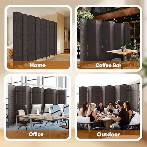 JOSTYLE Folding Privacy Room Divider, 4 Panel Screen Divider 6 ft. Tall Freestanding Extra Wide Rattan Room Partition Wall Separation Dividers, Grey
