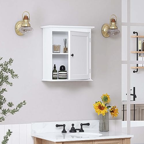 Spirich Small Bathroom Wall Cabinet, Wall Mounted Storage Cabinet, Medicine Cabinet Organizer for Bathroom, Kitchen, Living Room, White