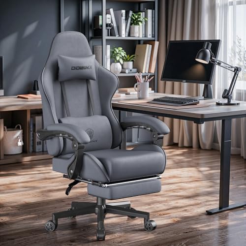 Dowinx Gaming Chair Fabric with Pocket Spring Cushion, Massage Game Chair Cloth with Headrest, Ergonomic Computer Chair with Footrest 290LBS, Black Green