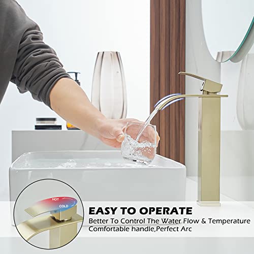 BWE Vessel Sink Faucet Modern Waterfall Chrome Single Hole Bathroom Faucet Single Handle with Pop up Drain Without Overflow Assembly Vanity Basin Bath Sink Faucets Mixer Tap