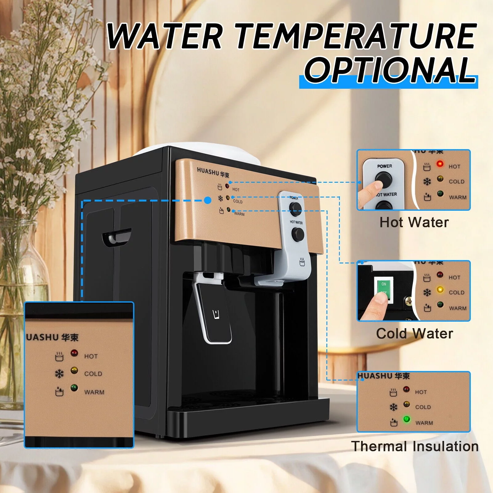 Anqidi 550W Balck Electric Hot & Cold Water Cooler Dispenser Home Office Use Desktop
